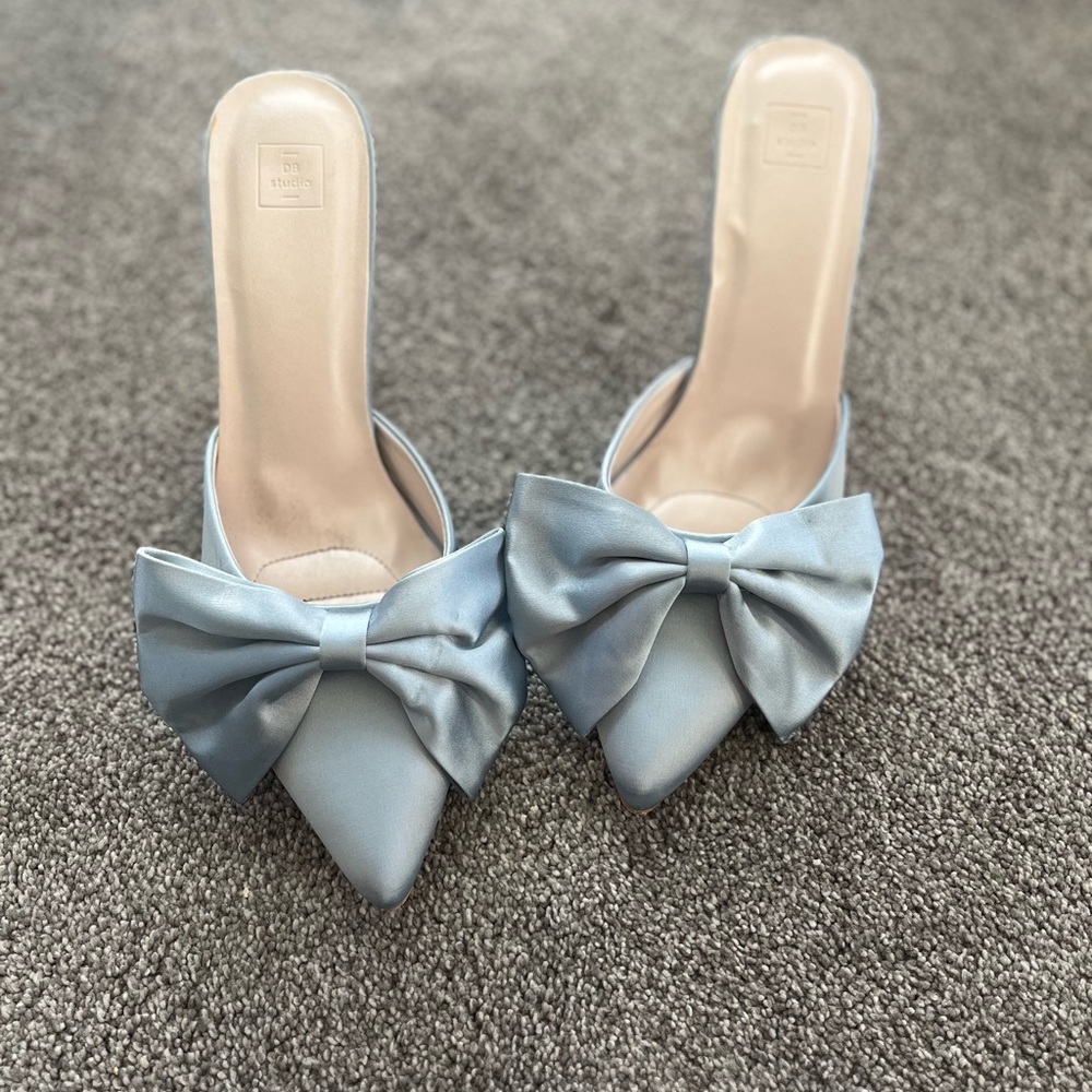 Adorable blue satin mules